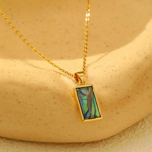 Summer Waterproof Necklace for Women, Nature Abalone Shell Heart Square Round Shape Pendant Statement Jewelry