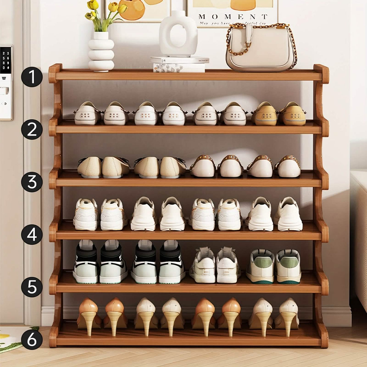 Bamboo Shoe Rack Organizer – 5 or 6 Tier, Space-Saving Storage