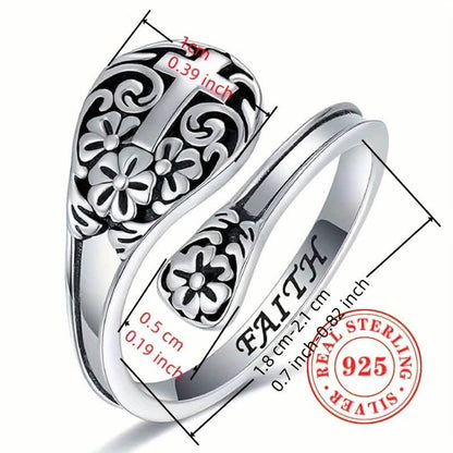925 Sterling Silver Bohemian Faith Ring – Adjustable Vintage Cross