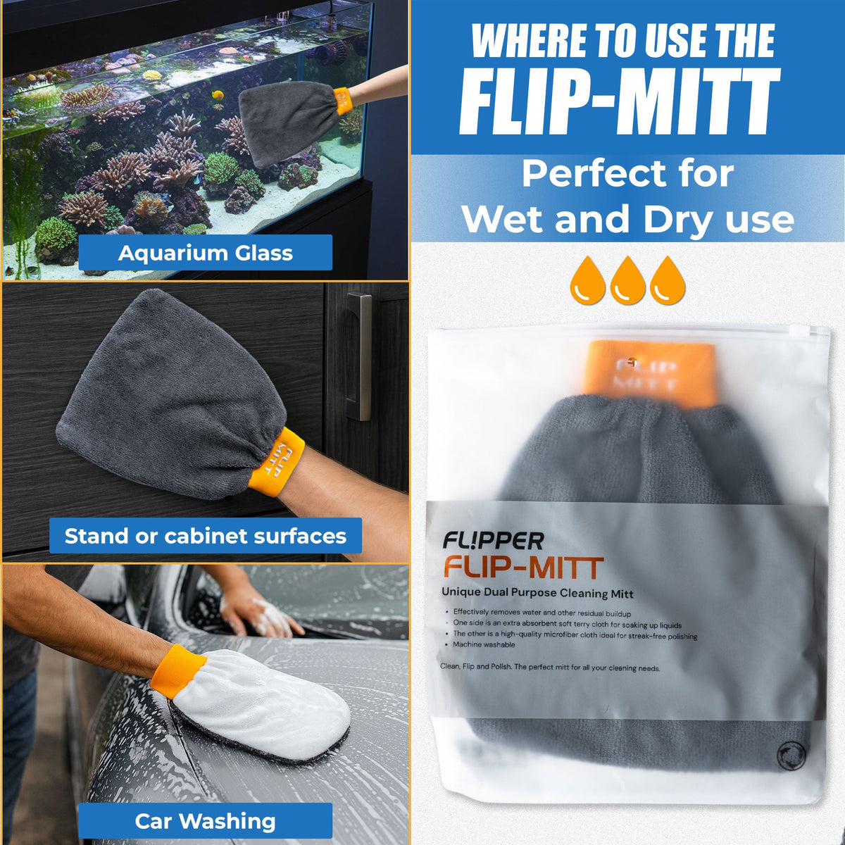 Flipper 2-in-1 Microfiber Aquarium Cleaning Mitt 1 Pack