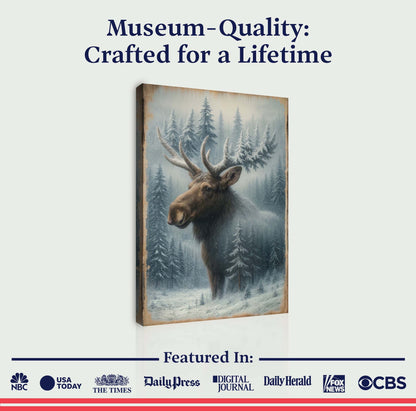 Snowy Forest Moose Double Exposure Wall Art