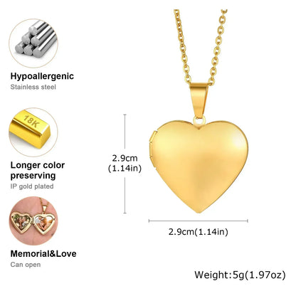 Vnox Stainless Steel Heart Locket Necklace Pendant with Photo Frame, Elegant Gold Plated Design Womens Gift