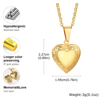 Vnox Stainless Steel Heart Locket Necklace Pendant with Photo Frame, Elegant Gold Plated Design Womens Gift