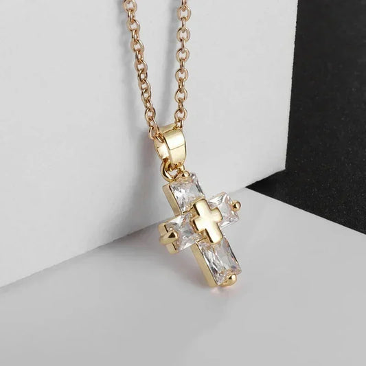 Delicate Crystal Cross Pendant Women Girls Necklace Elegant Party Wedding Jewelry Catholic Amulet Gift