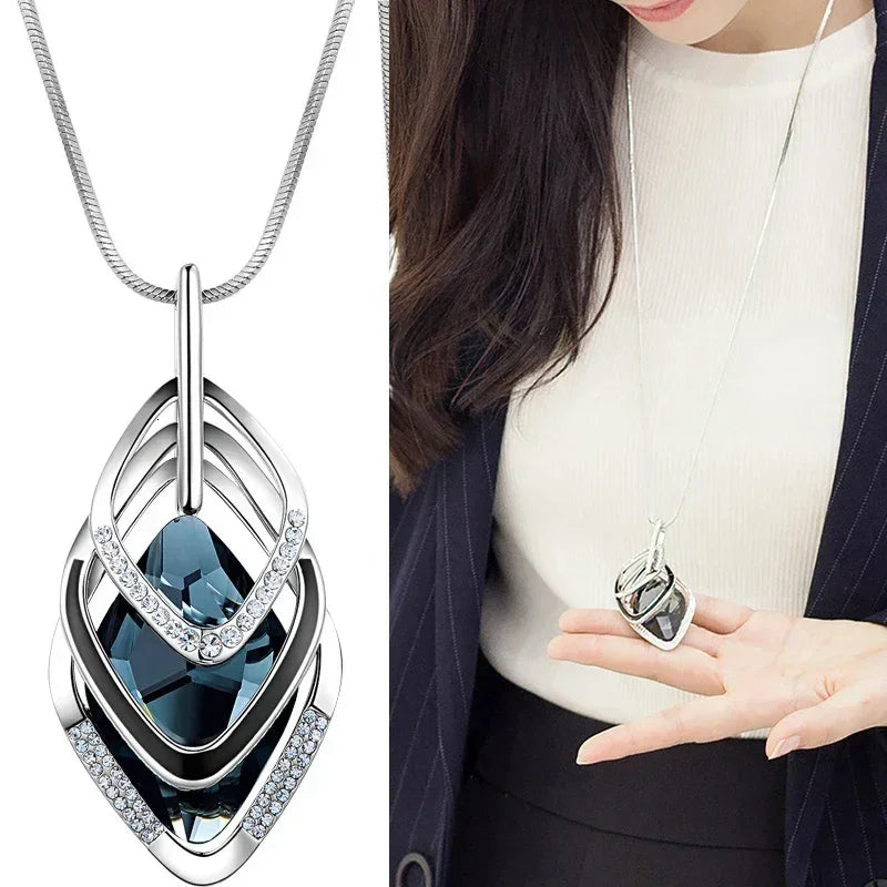 New Arrival Long Necklaces for Women 2024 Fashion Gray Crystal Choker Collier Femme Statement Necklaces & Pendants Accessories