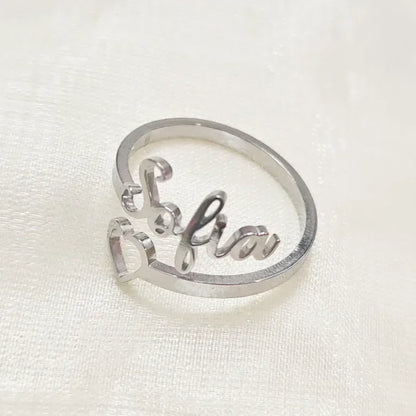 Custom Hollow Love Name Ring Personalized 18K Stainless Steel Opening Adjustable Ring Jewelry Birthday Party Gift Wholesale