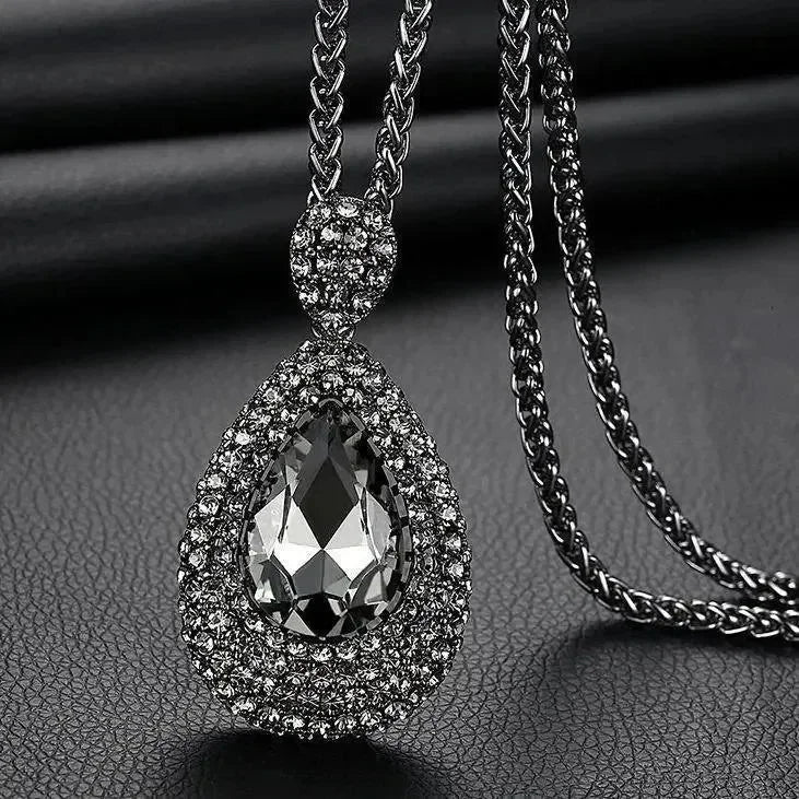 New Arrival Long Necklaces for Women 2024 Fashion Gray Crystal Choker Collier Femme Statement Necklaces & Pendants Accessories