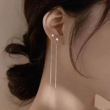 925 Silver Earring For Women Long Tassel Earrings Ear Line pendientes Fashion Zircon Star Drop Earrings