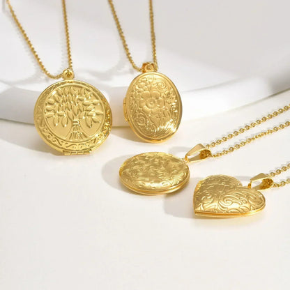 Vnox Stainless Steel Heart Locket Necklace Pendant with Photo Frame, Elegant Gold Plated Design Womens Gift
