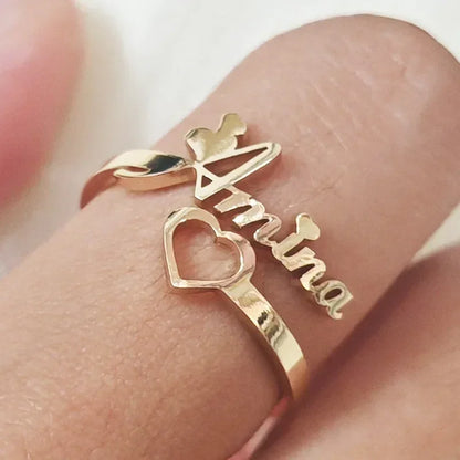Custom Hollow Love Name Ring Personalized 18K Stainless Steel Opening Adjustable Ring Jewelry Birthday Party Gift Wholesale