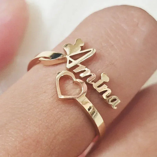 Custom Hollow Love Name Ring Personalized 18K Stainless Steel Opening Adjustable Ring Jewelry Birthday Party Gift Wholesale