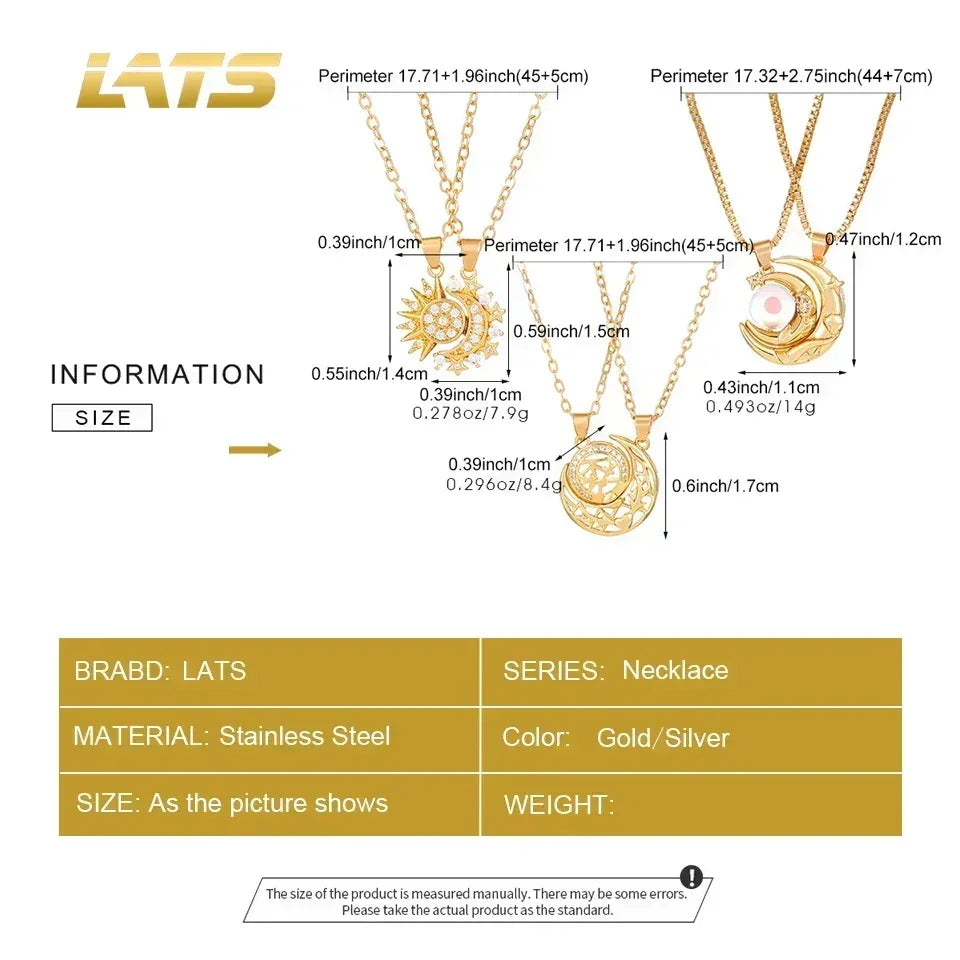 LATS New Stainless Steel Magnetic Sun Moon Couple Necklace Fashion Chain for Men and Women Good Friend Gifts Trend Jewelry