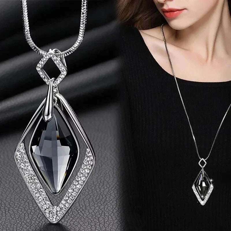 New Arrival Long Necklaces for Women 2024 Fashion Gray Crystal Choker Collier Femme Statement Necklaces & Pendants Accessories