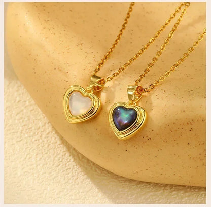 Summer Waterproof Necklace for Women, Nature Abalone Shell Heart Square Round Shape Pendant Statement Jewelry