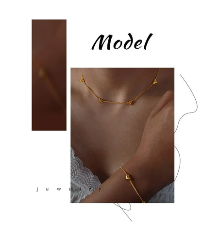 Cute Heart Necklace Earrings Bracelet Jewelry Set Stainless Steel For Women Fashion Shiny Zircon Bridal Accessories Wedding Gift