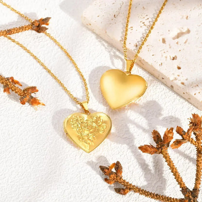 Vnox Stainless Steel Heart Locket Necklace Pendant with Photo Frame, Elegant Gold Plated Design Womens Gift