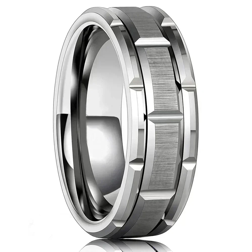 Fashion Men 8MM Stainless Steel Ring Black Color Brushed Double Groove Pattern Men's Wedding Ring Party Jewelry For Women Gift