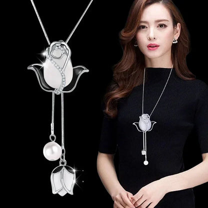 New Arrival Long Necklaces for Women 2024 Fashion Gray Crystal Choker Collier Femme Statement Necklaces & Pendants Accessories