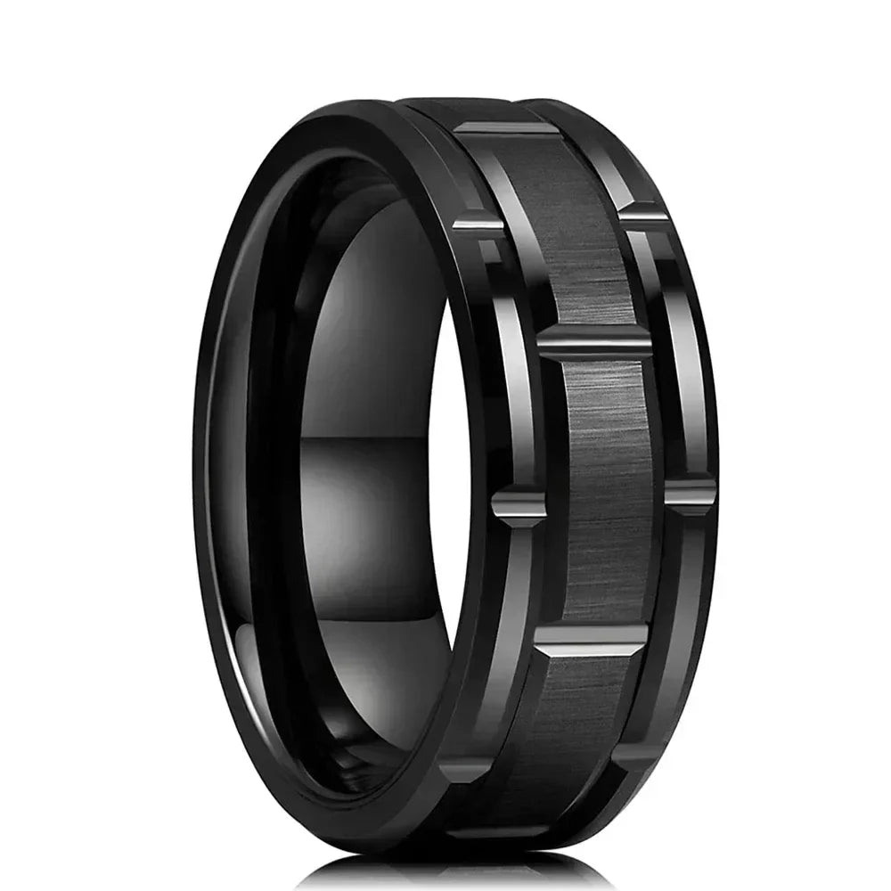 Fashion Men 8MM Stainless Steel Ring Black Color Brushed Double Groove Pattern Men's Wedding Ring Party Jewelry For Women Gift