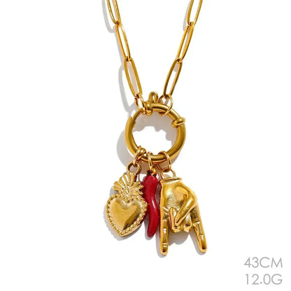 Classic Hot Selling Bull Horn Sacred Heart Detachable Pendant Necklace for Women's Horseshoe Rock Gesture Splicing Necklace