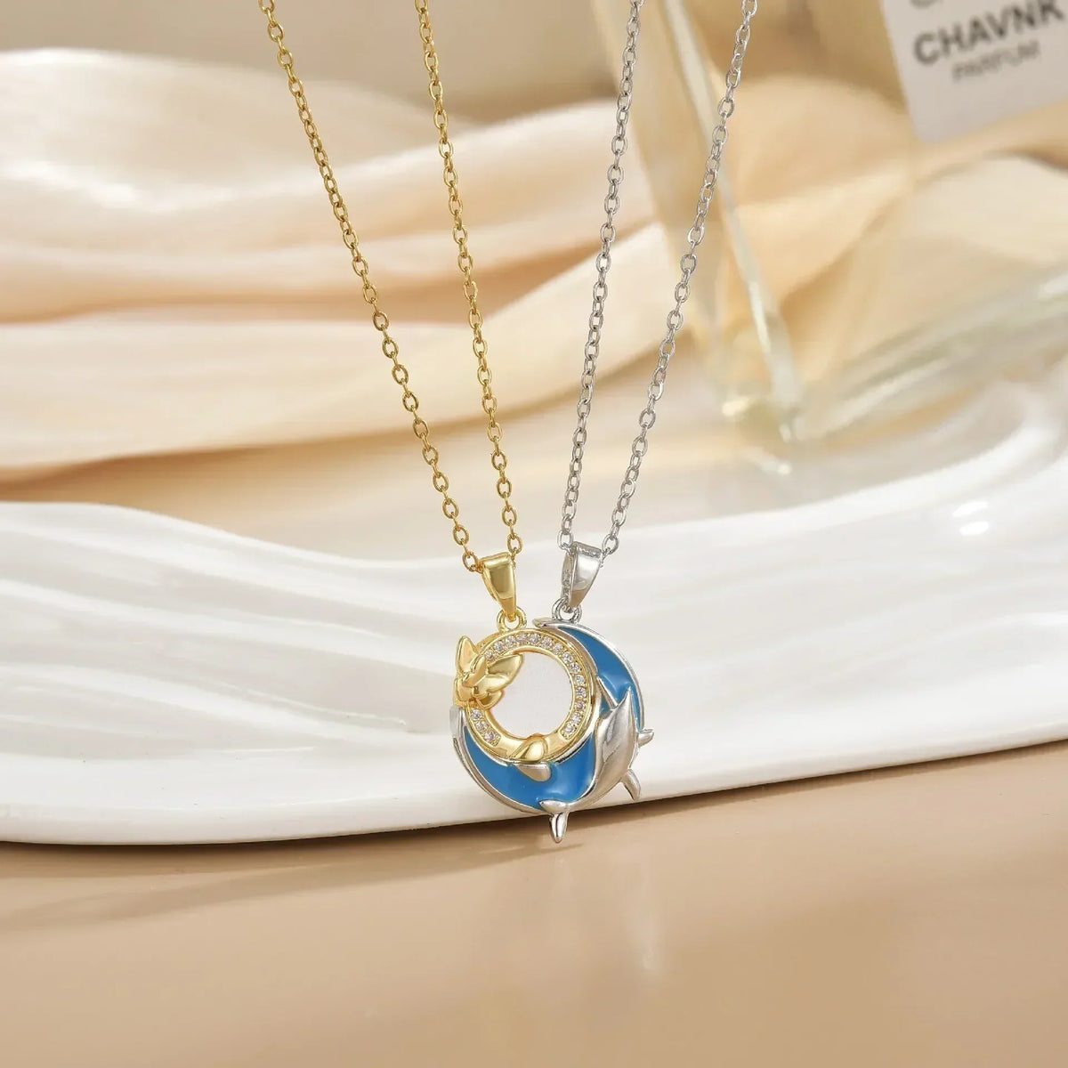 LATS New Stainless Steel Magnetic Sun Moon Couple Necklace Fashion Chain for Men and Women Good Friend Gifts Trend Jewelry