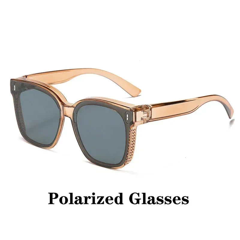 Fashion Square Polarized Sunglasses Cover Over Myopia Prescription Glasses Portable Men Women Vintage Fishing Driving Eyewear ﻿