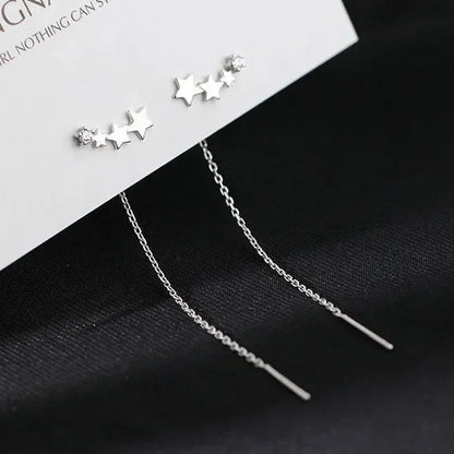925 Silver Earring For Women Long Tassel Earrings Ear Line pendientes Fashion Zircon Star Drop Earrings