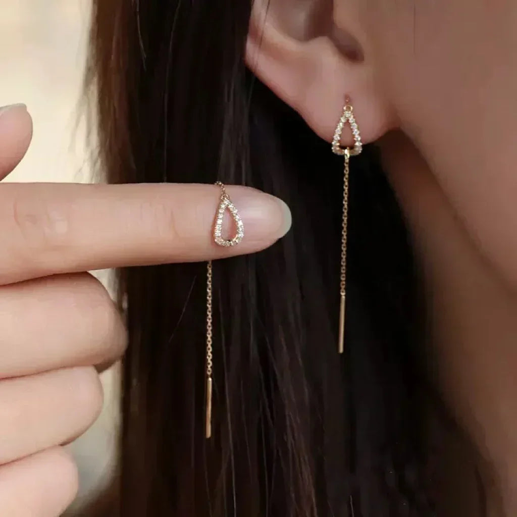 925 Silver Earring For Women Long Tassel Earrings Ear Line pendientes Fashion Zircon Star Drop Earrings
