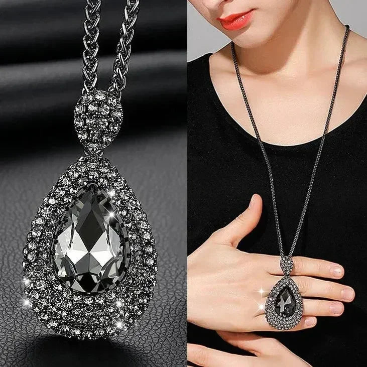 New Arrival Long Necklaces for Women 2024 Fashion Gray Crystal Choker Collier Femme Statement Necklaces & Pendants Accessories