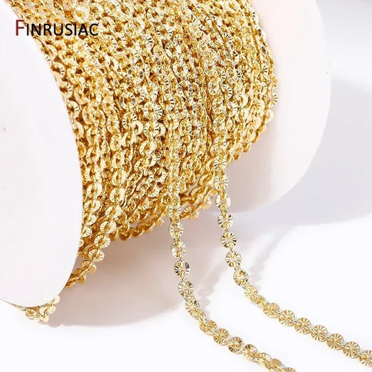 4mm*4.5mm 14K Real Gold Plated Round Textured Chains For Necklace Making, DIY Jewelry Accessories Handmade Crafts Chains