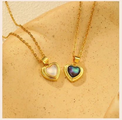 Summer Waterproof Necklace for Women, Nature Abalone Shell Heart Square Round Shape Pendant Statement Jewelry