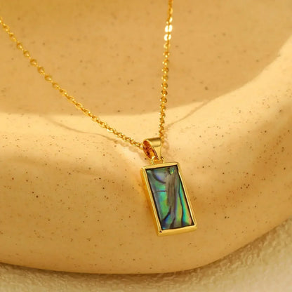 Summer Waterproof Necklace for Women, Nature Abalone Shell Heart Square Round Shape Pendant Statement Jewelry
