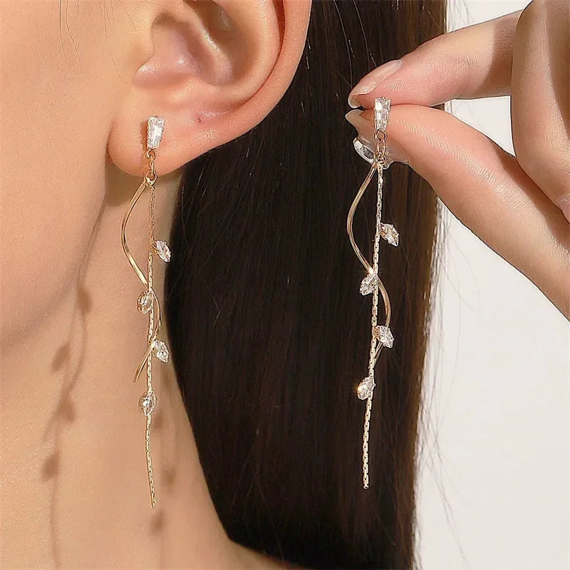 925 Silver Earring For Women Long Tassel Earrings Ear Line pendientes Fashion Zircon Star Drop Earrings