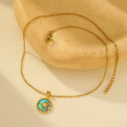 Summer Waterproof Necklace for Women, Nature Abalone Shell Heart Square Round Shape Pendant Statement Jewelry