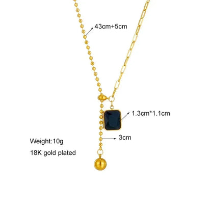 DIEYURO 316L Stainless Steel Zircon Necklace For Women Designer Gold Color Square Bead Pendant Necklaces Girls Body Jewelry Gift