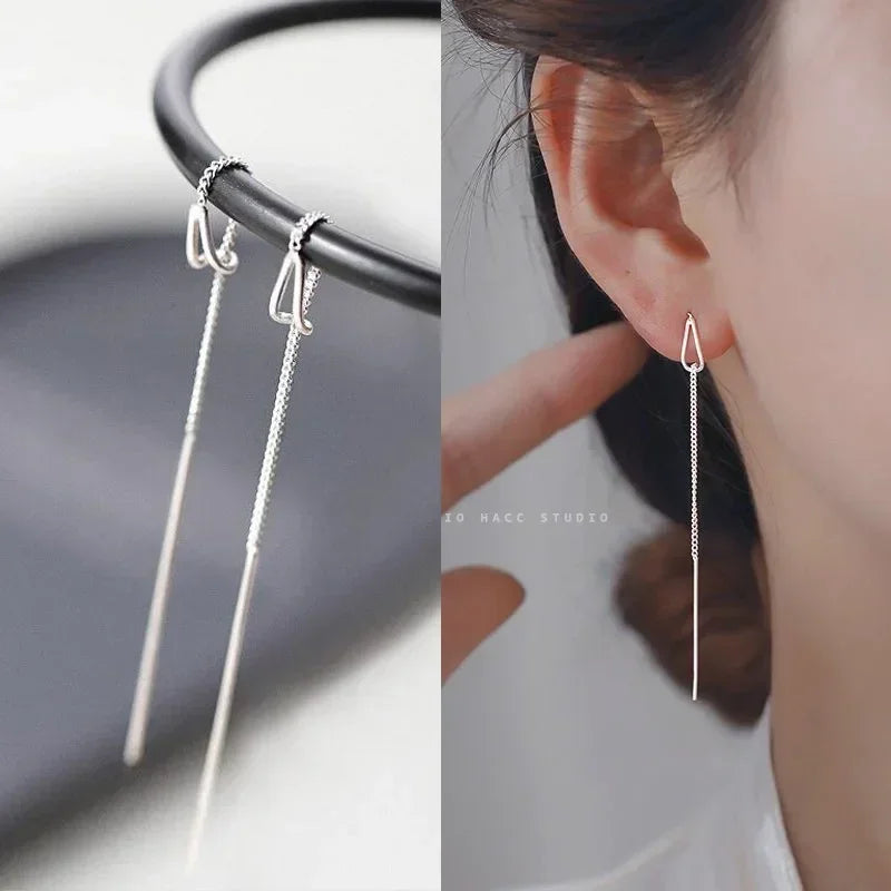 925 Silver Earring For Women Long Tassel Earrings Ear Line pendientes Fashion Zircon Star Drop Earrings