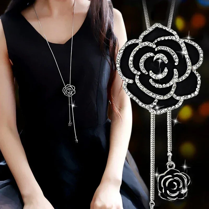 New Arrival Long Necklaces for Women 2024 Fashion Gray Crystal Choker Collier Femme Statement Necklaces & Pendants Accessories