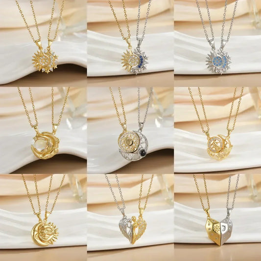 LATS New Stainless Steel Magnetic Sun Moon Couple Necklace Fashion Chain for Men and Women Good Friend Gifts Trend Jewelry